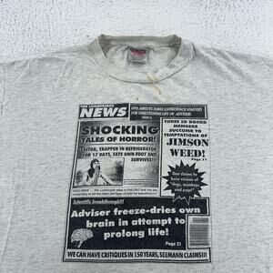 VTG 90s Oneita Shirt Mens 2XL single stitch Tabloid Newspaper Graphic USA news